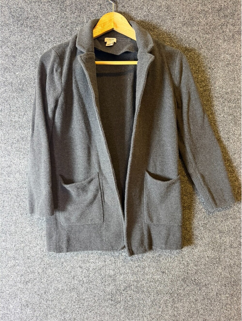 JCrew  XS Open Front Knit Sweater Blazer Jacket Gray Pocket Cardigan Coatigan